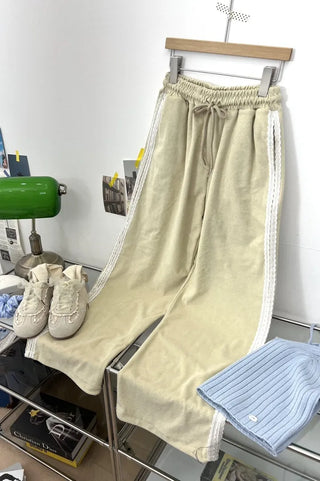 terry lace long wide jogger string training pants