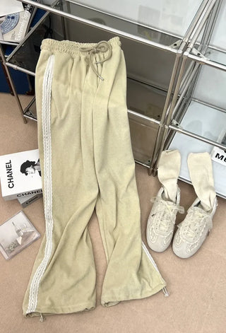 terry lace long wide jogger string training pants