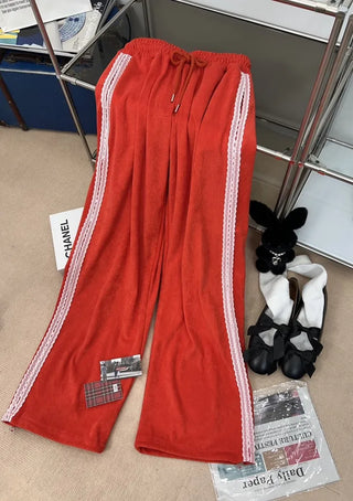 terry lace long wide jogger string training pants