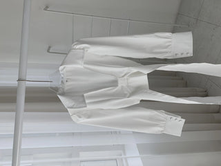 Frill Ribbon Deep V-Neck Smoke Crop Blouse