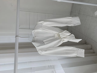 Frill Ribbon Deep V-Neck Smoke Crop Blouse