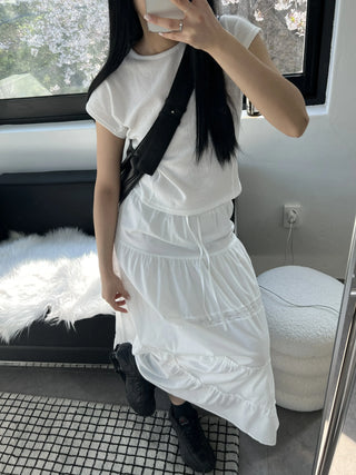 Team Lace Cancan Shirring Long Maxi Skirt