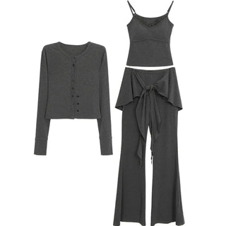 three-piece cardigan lace nasi bootcut wrap pants set