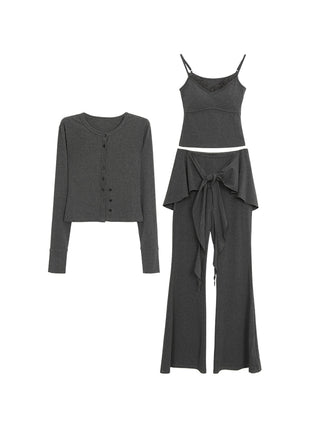 three-piece cardigan lace nasi bootcut wrap pants set