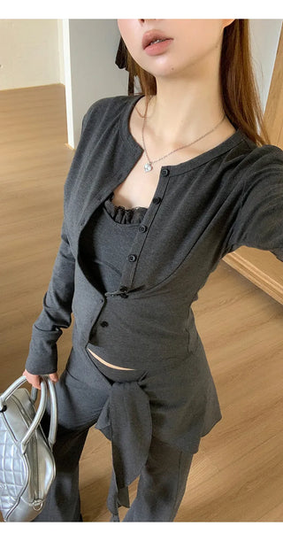 three-piece cardigan lace nasi bootcut wrap pants set