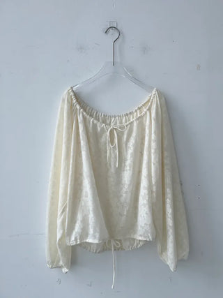 flower see-through lace off-shoulder ribbon blouse