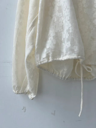 flower see-through lace off-shoulder ribbon blouse