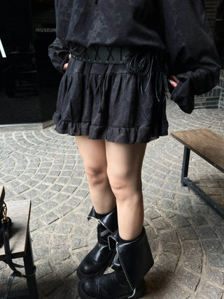 flower see-through lace frill banding skirt pants mini skirt