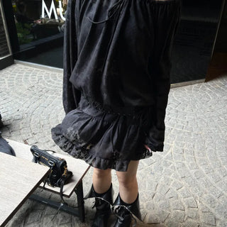 flower see-through lace frill banding skirt pants mini skirt