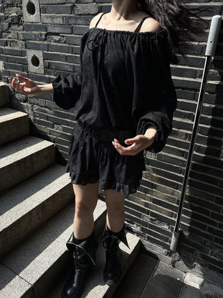 flower see-through lace frill banding skirt pants mini skirt