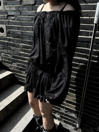 flower see-through lace frill banding skirt pants mini skirt