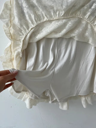 flower see-through lace frill banding skirt pants mini skirt