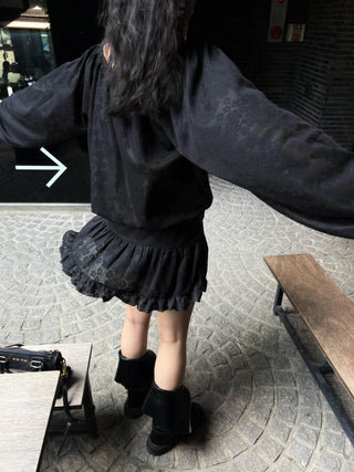 flower see-through lace frill banding skirt pants mini skirt