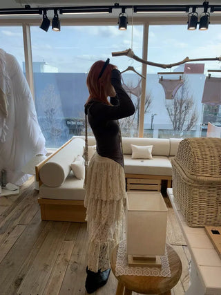 Flower Corsage Unbalanced Lace Mini Skirt