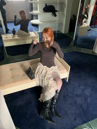 Flower Corsage Unbalanced Lace Mini Skirt