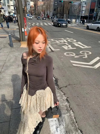 Flower Corsage Unbalanced Lace Mini Skirt