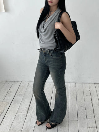 twisted backless drape halter neck summer knit sleeveless top