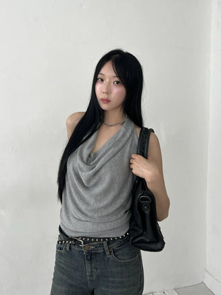 twisted backless drape halter neck summer knit sleeveless top