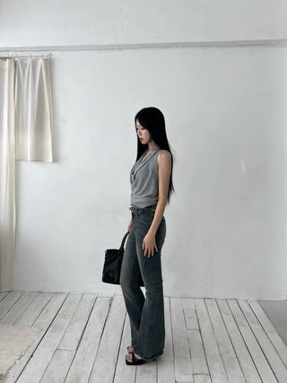 twisted backless drape halter neck summer knit sleeveless top