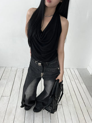 twisted backless drape halter neck summer knit sleeveless top