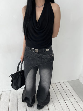 twisted backless drape halter neck summer knit sleeveless top