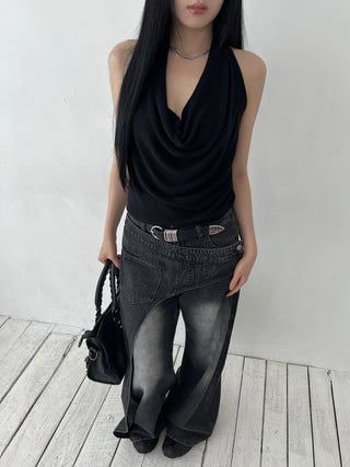 twisted backless drape halter neck summer knit sleeveless top