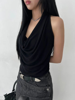 twisted backless drape halter neck summer knit sleeveless top