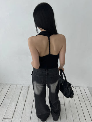 twisted backless drape halter neck summer knit sleeveless top