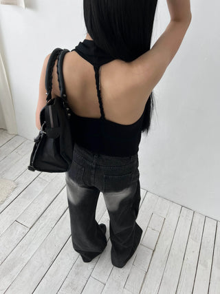 twisted backless drape halter neck summer knit sleeveless top