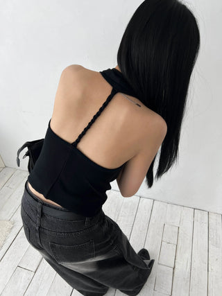 twisted backless drape halter neck summer knit sleeveless top