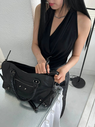twisted backless drape halter neck summer knit sleeveless top