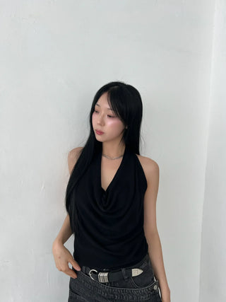 twisted backless drape halter neck summer knit sleeveless top