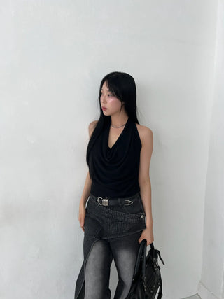 twisted backless drape halter neck summer knit sleeveless top