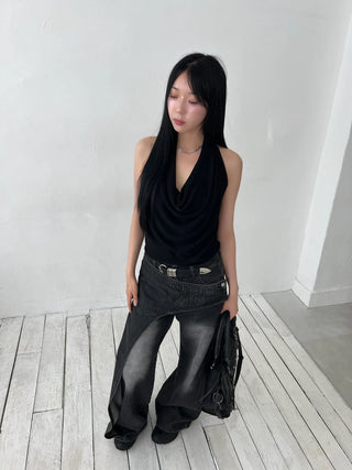 twisted backless drape halter neck summer knit sleeveless top