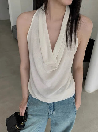 twisted backless drape halter neck summer knit sleeveless top