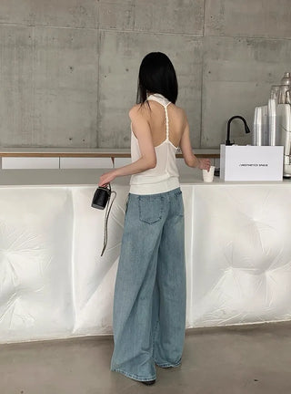 twisted backless drape halter neck summer knit sleeveless top