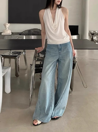 twisted backless drape halter neck summer knit sleeveless top