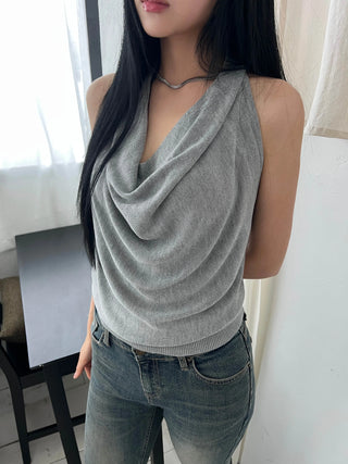 twisted backless drape halter neck summer knit sleeveless top