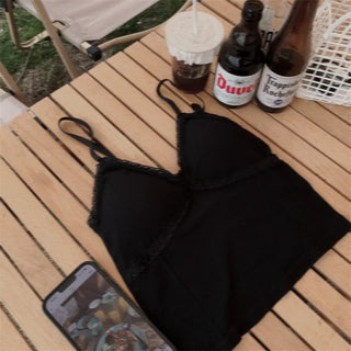 lace cap built-in crop sleeveless strap nasi