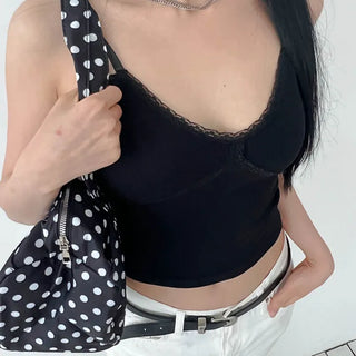 lace cap built-in crop sleeveless strap nasi