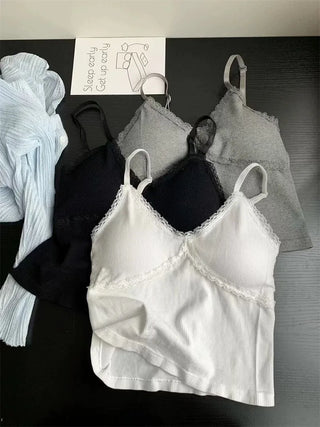 lace cap built-in crop sleeveless strap nasi