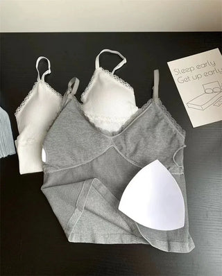 lace cap built-in crop sleeveless strap nasi