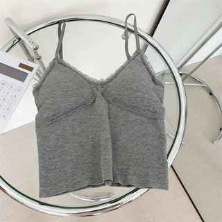 lace cap built-in crop sleeveless strap nasi