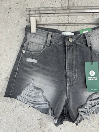 Gray Damaged Denim Shorts