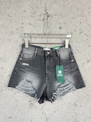 Gray Damaged Denim Shorts