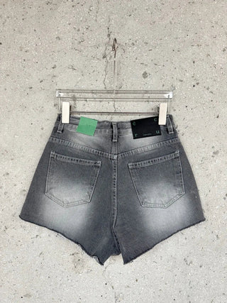 Gray Damaged Denim Shorts