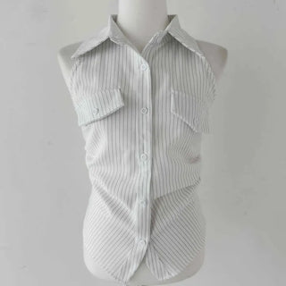 collared shirt halter neck striped backless slim fit waist back slit sleeveless