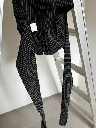 collared shirt halter neck striped backless slim fit waist back slit sleeveless