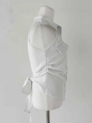 collared shirt halter neck striped backless slim fit waist back slit sleeveless
