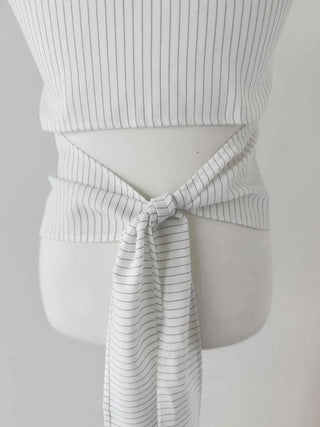 collared shirt halter neck striped backless slim fit waist back slit sleeveless
